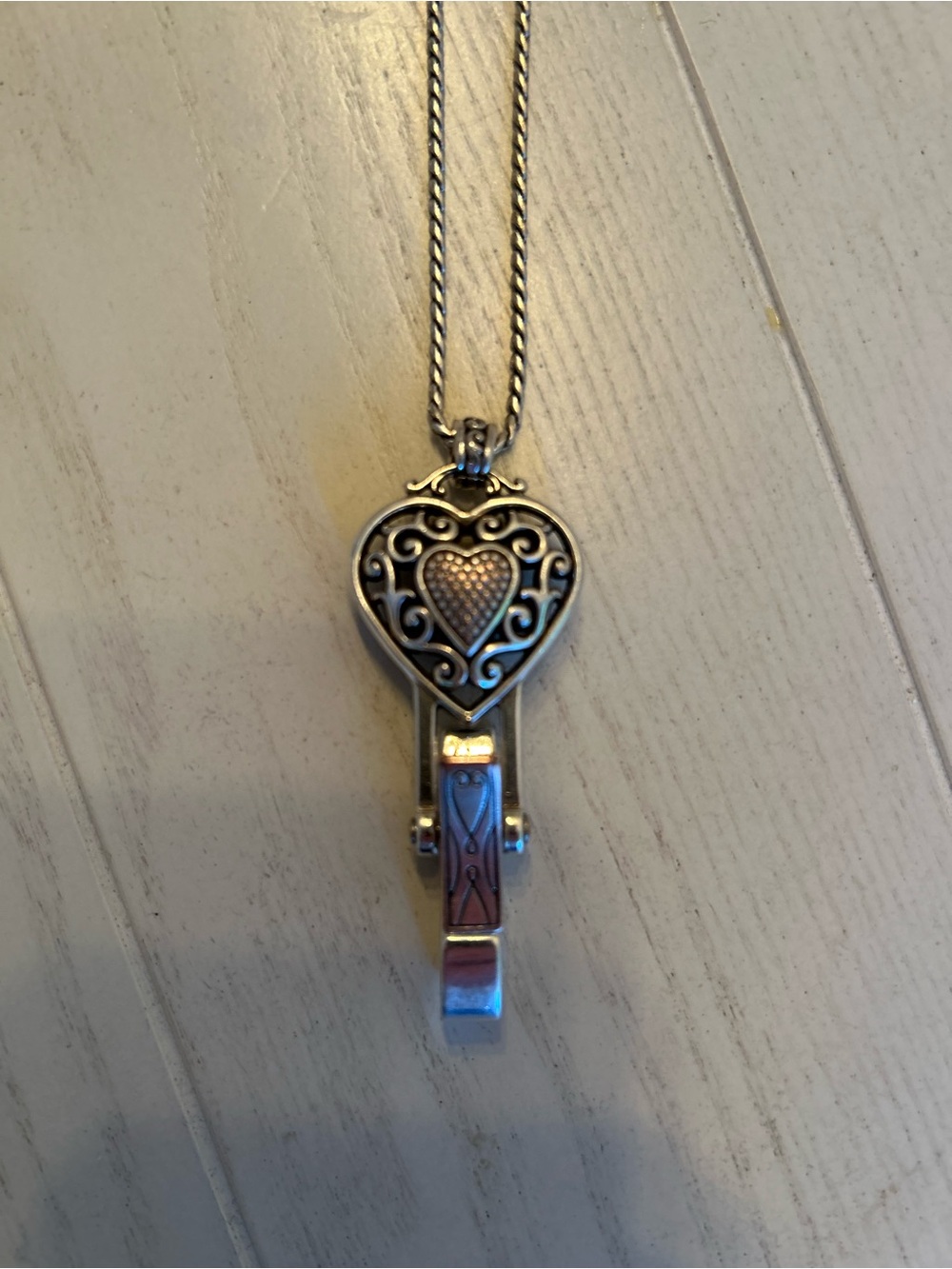 Brighton Floating Heart Badge Clip Necklace silver